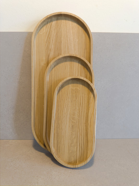 SET: Tray made of oak wood